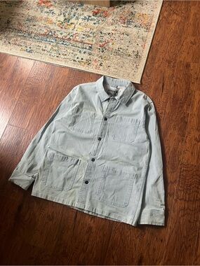Slate and Stone Cotton Twill Chore Jacket Blue Engineer Stripe Men's Large NWT